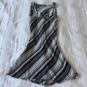 Sheer Black White Diagonal Stripe Flowy Racerback Tunic Top Mini Dress Top Small